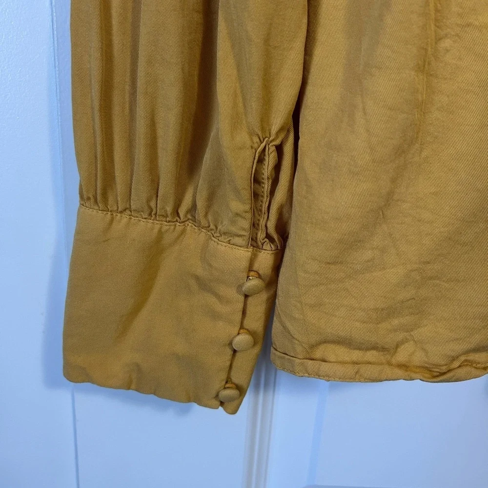 Joie Mustard Embroidered Blouse with Puff Sleeves Button Cuffs - Picture 9 of 10